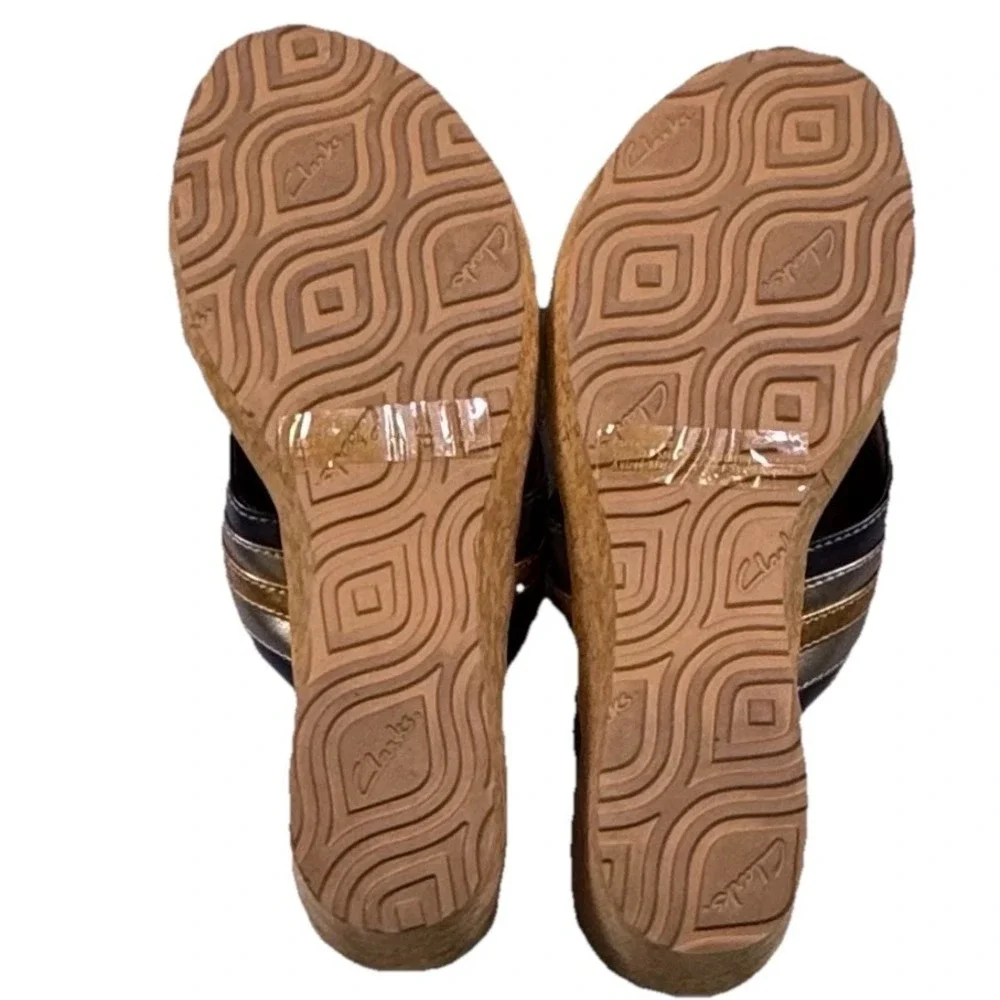 Clarks Women's Yacht Anchor Cork Wedge Flip Flop Sandals Size 10M Blue With‎ Box